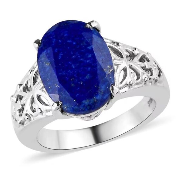 Lapis Lazuli 6.00 ctw Openwork Solitaire Silver Ring Size 10 New - Picture 1 of 5